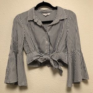 Striped crop blouse with bell sleeves
